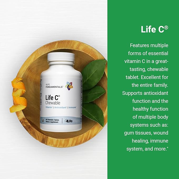 4Life Life C - 7 Active Forms of Vitamin C for Immune Support Nutrient Absorption and Benefits - Citrus Flavor - 60 Chewable Tablets