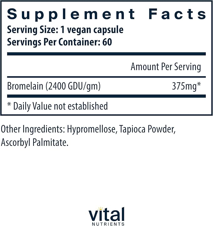 Vital Nutrients Bromelain 2400 GDU - Vegan Bromelain Supplement to Support Protein Digestion* - Digestive Enzyme from Pineapple - Gluten Dairy Soy Free - Non-GMO - 60 Capsules