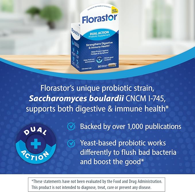 Florastor Probiotics for Digestive and Immune Health 30 Capsules Probiotics for Women &amp Men Helps Flush Out Bad Bacteria Boosts The Good with Our Unique Strain Saccharomyces Boulardii