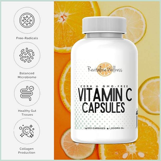 Vitamin C Capsules | Pure Corn &amp GMO-Free | 1000 mg Vitamin C Per Capsule | 200 Capsules