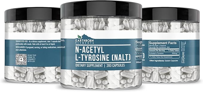 Earthborn Elements N-Acetyl L-Tyrosine (NALT) 200 Capsules Pure &amp Undiluted No Additives