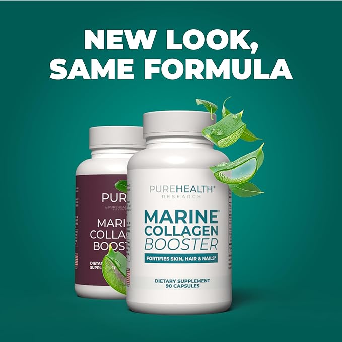 PUREHEALTH RESEARCH Marine Collagen Supplement - with Hyaluronic Acid Aloe Vera Leaf Extract Morikol Marine Collagen Tripeptides &amp Vitamin E - 90 Capsules