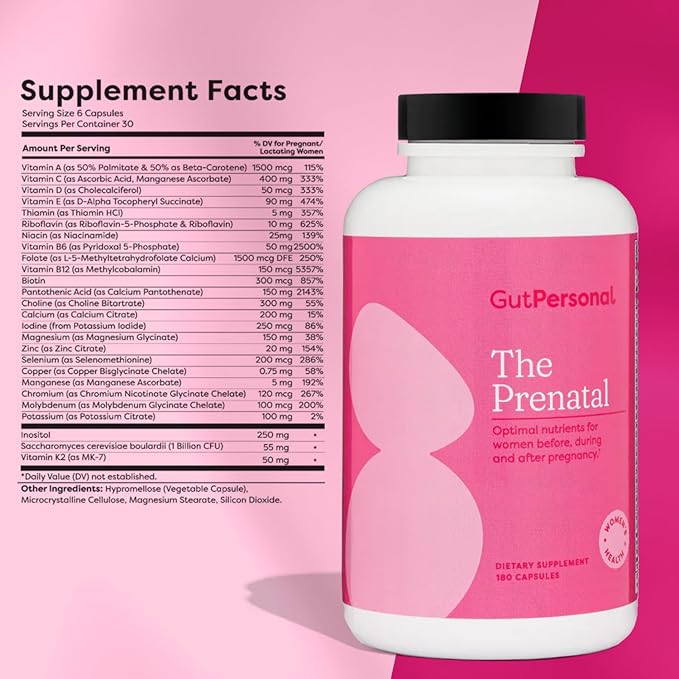 GutPersonal The Prenatal Supplement Alleviates Morning Sickness and Contains Essential Nutrients Formulated to be the Complete Prenatal and Postnatal Support - 180 Capsules