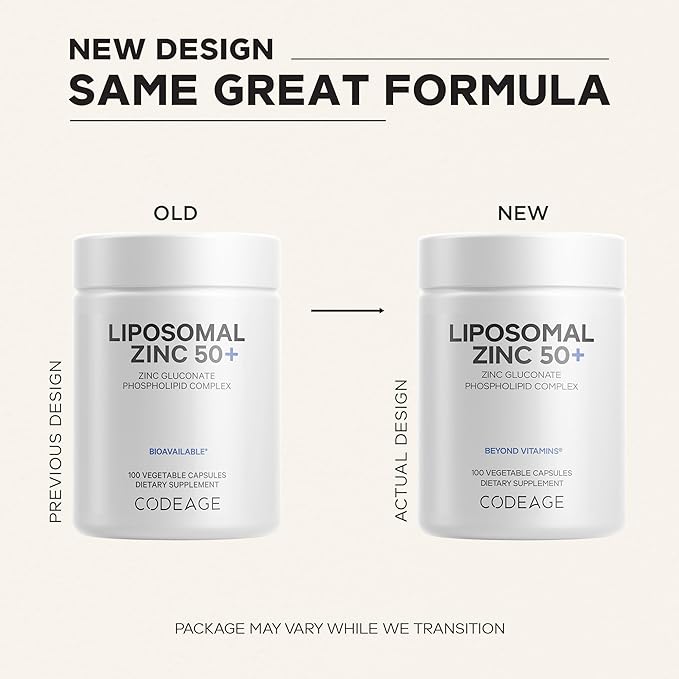 Codeage Liposomal Zinc Supplement – 3 Month Supply – One Per Day - 50 mg Zinc Gluconate Vitamin Pills - Essential Mineral Supplements Liposomal Delivery Matrix - Vegan Non-GMO - 100 Capsules