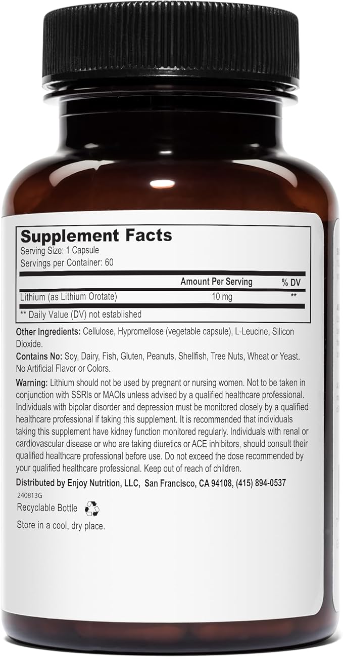 Lithium Orotate - 10mg of Elemental Lithium 60 Vegetarian Capsules (Pack of 2)