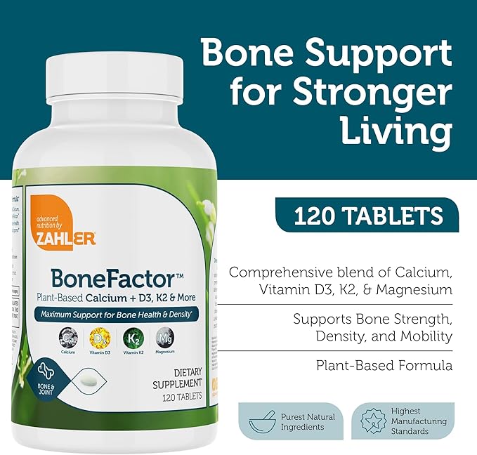 Zahler Bonefactor Bone Strength Supplement containing Calcium Vitamin D Vitamin K and Magnesium Certified Kosher 120 Tablets