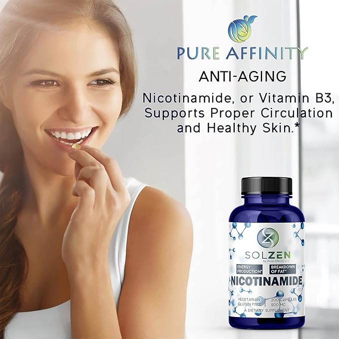 B3 Nicotinamide 500 mg Effective Flush-Free Niacin. Energy Booster Cell Regenerator That Supports Cognitive Decline Anti-Aging and Helps Breaks Down Carbs &amp Fats (100 Count)