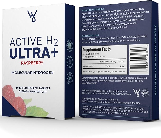Active H2 Ultra+ Hydrogen Water Tablet Natural Raspberry. Optimize Health Support Immunity and Balance Antioxidants with Benefits of Molecular Hydrogen 30 Servings