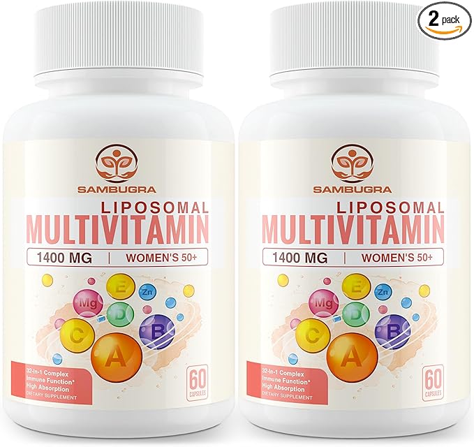 Sambugra Liposomal Multivitamin for Women 50+ - Women Daily Multivitamin with 32 Ingredients CoQ10 Vitamins C B D E for Cardiovascular &amp Bone Health Support - Iron-Free (120 Capsules)