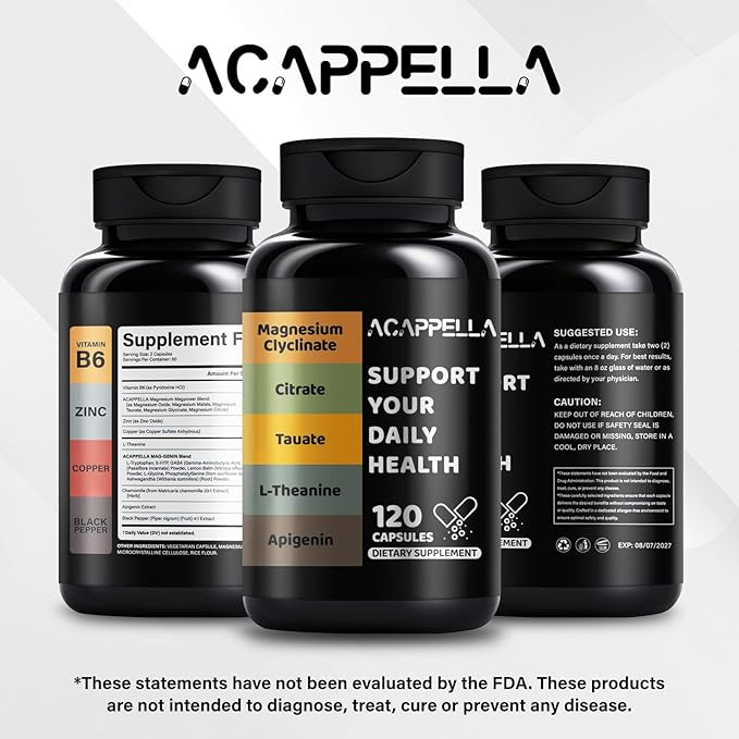 ACAPPELLA Magnesium Complex with Glycinate Citrate Malate Taurate Aspartate Gluconate Orotate Chloride Magnesium Complex Supplement (1)