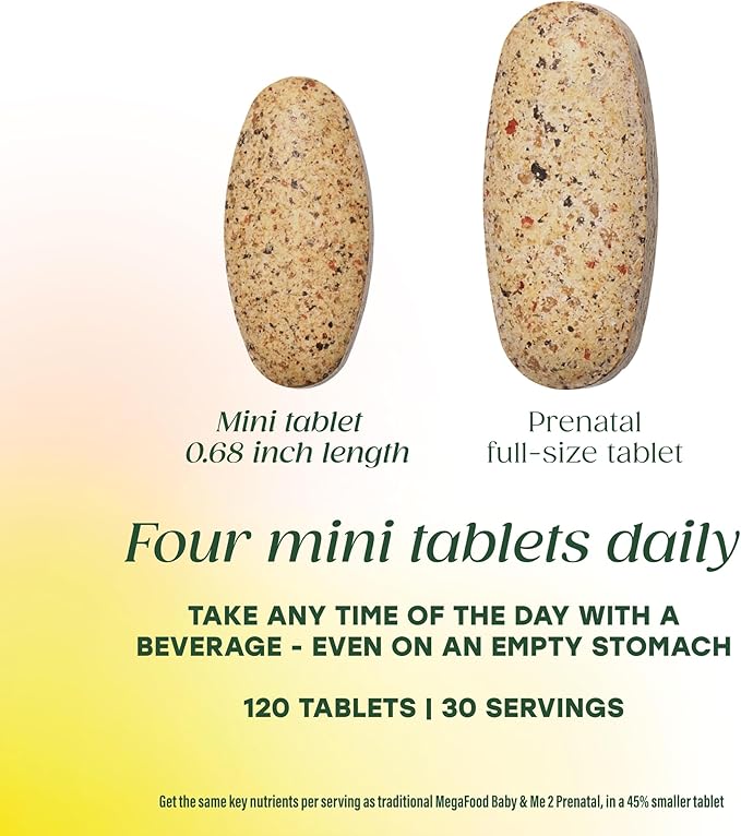 MegaFood Baby &amp Me 2 Prenatal Multi Minis - Prenatal Vitamins for Women with Choline &amp Methyl Folate - Gluten-Free Vegetarian Pre Natal Multivitamin for Women – 120 Minis Tablets 30 Serving