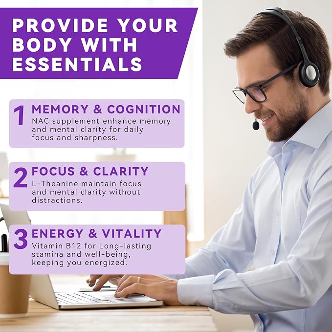 Brain Supplements for Memory and Focus 11 in 1 Brain Supplement with NAC B12 L-Theanine Bacopa Monnieri &amp More - for Brain Cognitive Mental Clarity &amp Concentration - Vegan 30 Caps(30 Se