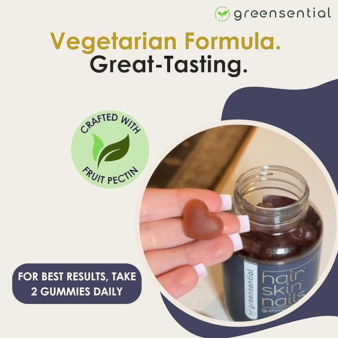 Sugar-Free Hair Skin &amp Nails Gummies - Complete Vitamin Complex w/Natural Ingredients - Fuller Hair Support - No Artificial Colors Natural Strawberry Flavor Made in USA 60 Ct