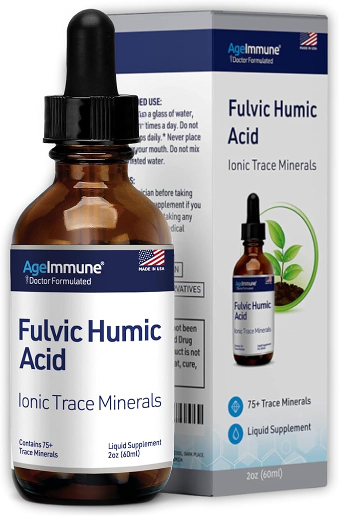 Fulvic Humic Acid 75 + Trace Minerals Liquid Supplement - Plant Derived in USA - Fulvic Acid Minerals Concentrate for Energy Gut Health and Hydration- 1 gram per Serving - 2 oz.