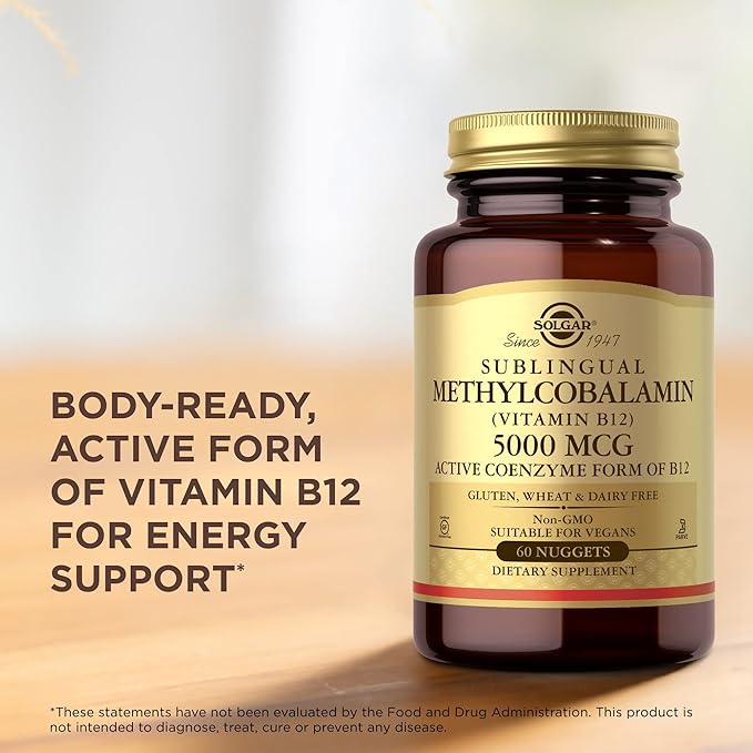 Solgar Methylcobalamin (Vitamin B12) 5000 mcg 60 Nuggets (Pack of 3) - Cherry Flavor - Supports Energy Metabolism - Body-Ready Active Form - Non-GMO Vegan Gluten Free - 180 Total Servings