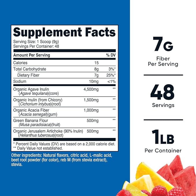 Nutricost Prebiotic Fiber Fruit Punch Flavored (1 Pound) - Vegan Gluten-Free GMO-Free