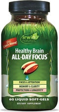 Irwin Naturals Healthy Brain All-Day Focus - 60 Liquid Soft-Gels - Boosts Mental Performance &amp Promotes Long-Term Brain Health - 30 Servings