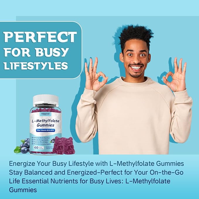 2 Pack L-Methylfolate Gummies with Methyl B12 - Empower Mood Optimize Brain Health &amp Fortify Immune System. Blueberry Flavor 120 Count.