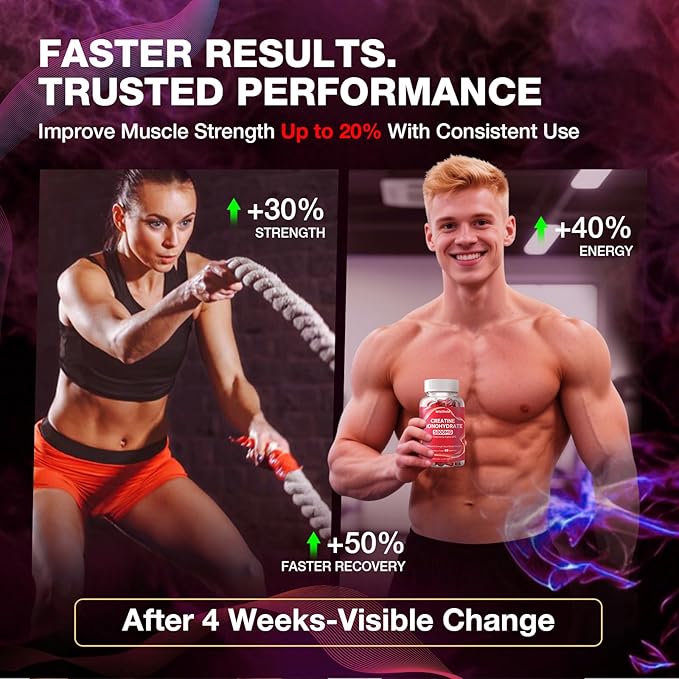 2-Pack Creatine Gummies for Women＆Men - 5g Creatine Monohydrate Gummies With L-Taurine &amp Alpha Gpc for Boost Focus Endurance Strength and Muscle Growth - Vegan Non-GMO (Strawberry 160 ct)