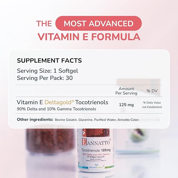 WELLNESS EXTRACT Eannatto Tocotrienols Vitamin E Supplements Tocopherol Free Non-GMO Gluten Free &amp Antioxidant 125mg 30 Softgels (Pack of 2)