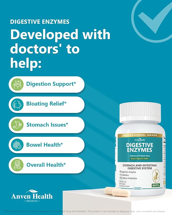 800mg Digestive Enzymes for Men and Women with Probiotics &amp Organic Prebiotics 8 Key Enzymes Protease Amylase &amp Lipase for Bloating Gas Relief Non-GMO | 90 Capsules