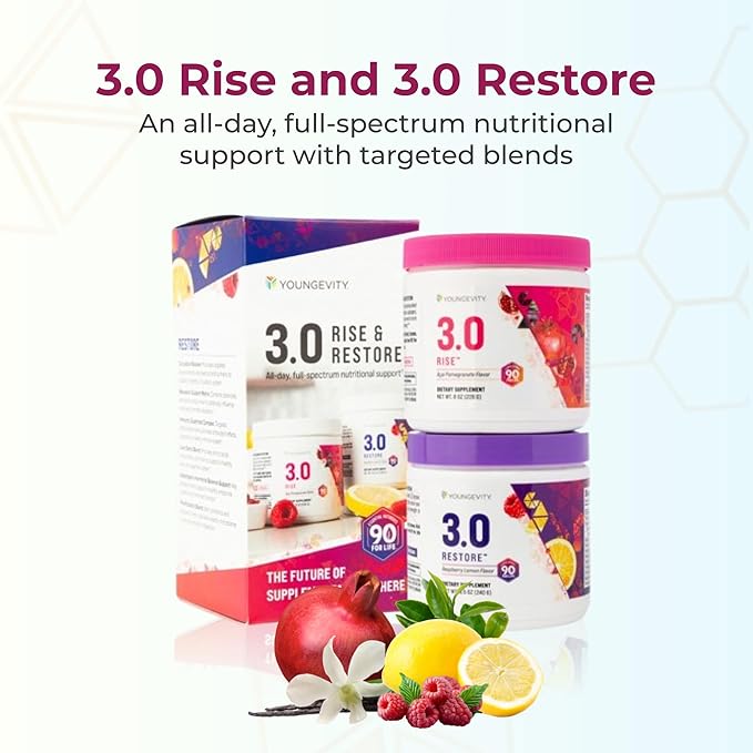 Youngevity Beyond Tangy Tangerine 3.0 Rise &amp Restore | Dual-System Supplement for Day &amp Night | Natural Energy Cognitive Immune &amp Digestive Support | Acai Pomegranate &amp Raspberry Lemo