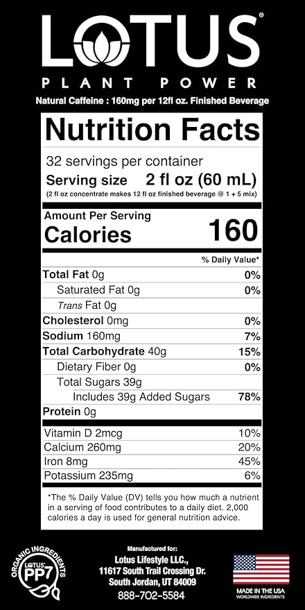 White Lotus Plant Energy Drink Concentrate | Pure Cane Sugar | 64 fl oz | 1:5 | Natural Caffeine from Green Coffee Bean
