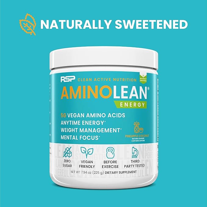 RSP Vegan AminoLean – All-in-One Natural Pre Workout Amino Energy Weight Management with BCAAs Complete Vegan Preworkout Powder Pineapple Coconut