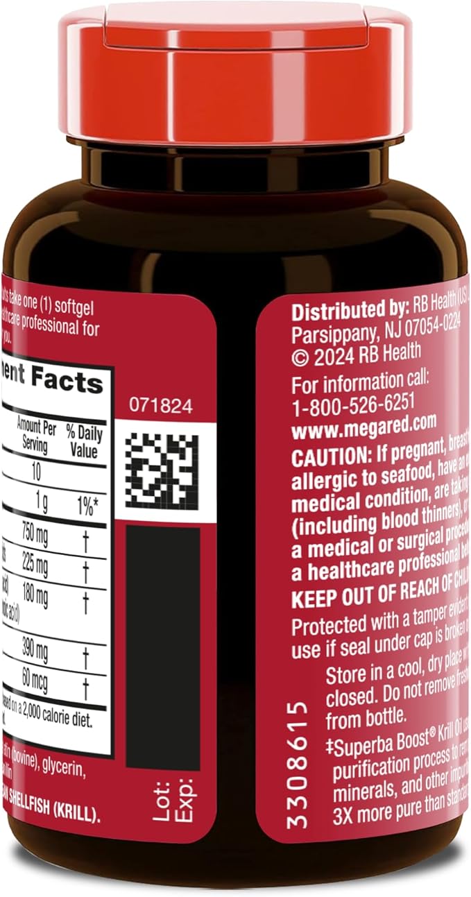 MegaRed Antarctic Krill Oil 750mg Omega 3 Fatty Acid Supplement Ultra Concentrate EPA &amp DHA Softgels Antioxidant Astaxanthin Heart Health Supplement with No Fish Oil Aftertaste 80ct