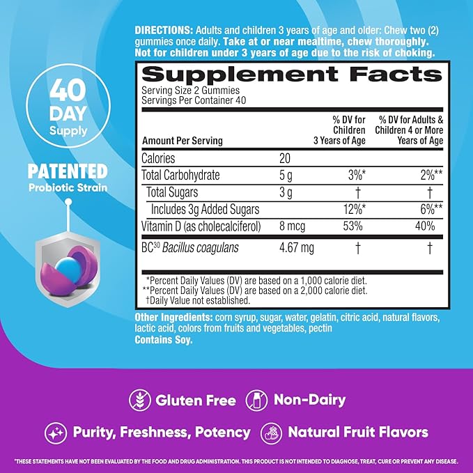 Digestive Advantage Daily Probiotic Gummies for Digestive Health Gut Health &amp Immune Support Probiotics for Men and Women (80ct) - Delicious Natural Fruit Flavor* (Pack of 3)