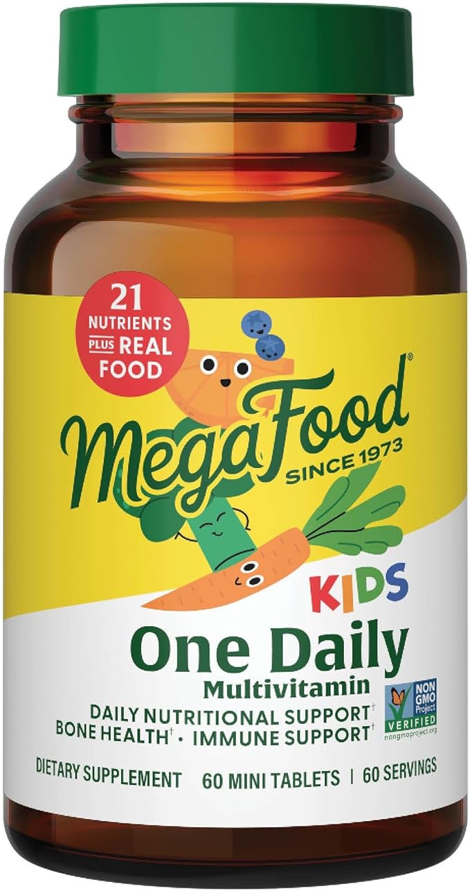 MegaFood Kids One Daily Multivitamin - Convenient Mini Multivitamin for Kids - with Zinc Vitamins C B &amp D - Vegetarian Gluten Free Non GMO - 60 Tablets 60 Servings