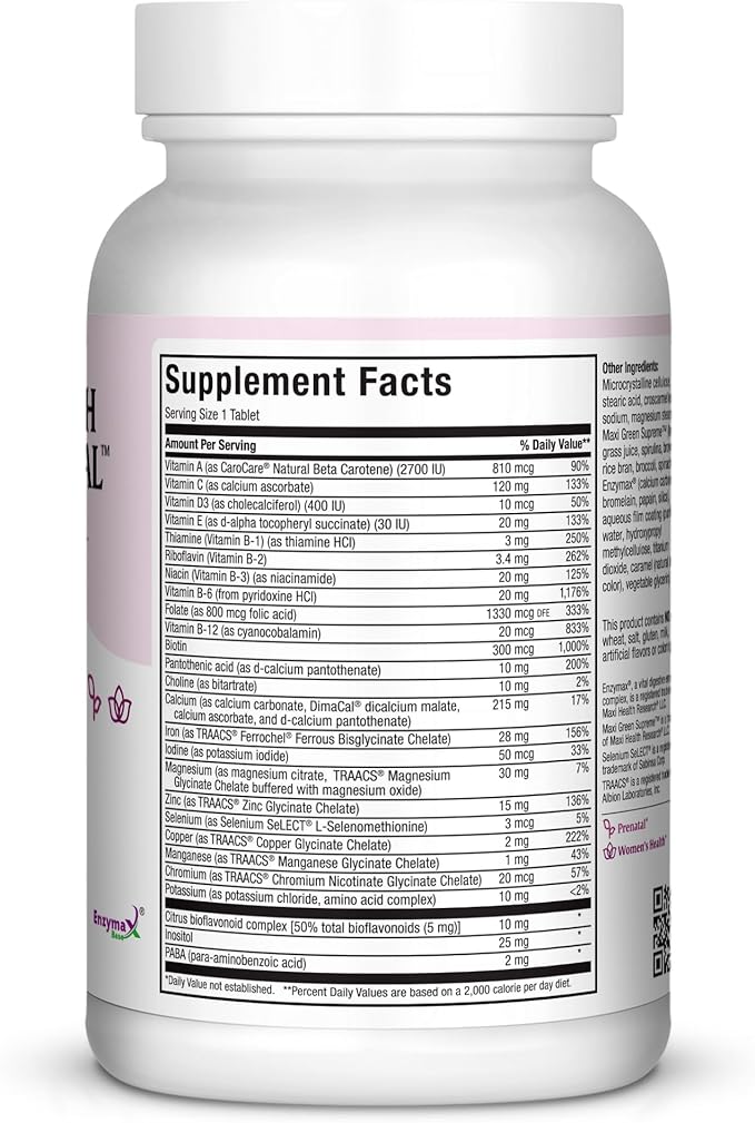 Maxi Health Prenatal Vitamins for Women – One Daily Prenatal Vitamins with Iron Folate Choline Vitamin D3 and Essential Nutrients – High Absorption Supplement – 120 Day Supply