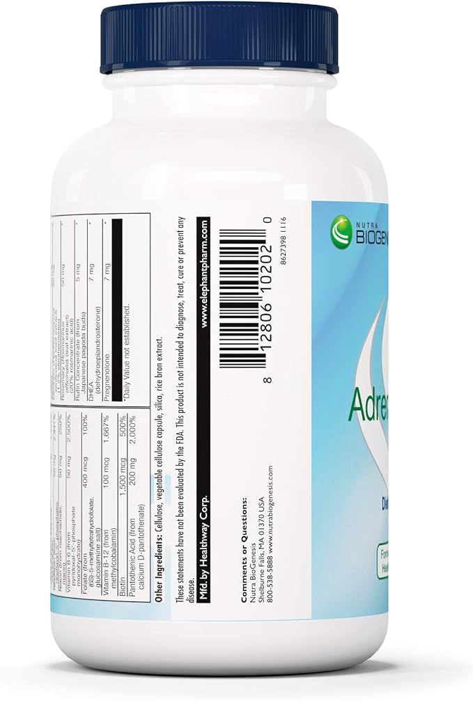 Nutra Biogenesis Adrenal Support Plus - Adrenal Support Supplements for Women &amp Men Adrenal Complex with Pregnenolone DHEA &amp Herbs for Daily Calm Energy &amp Focus Support - 60 Capsules