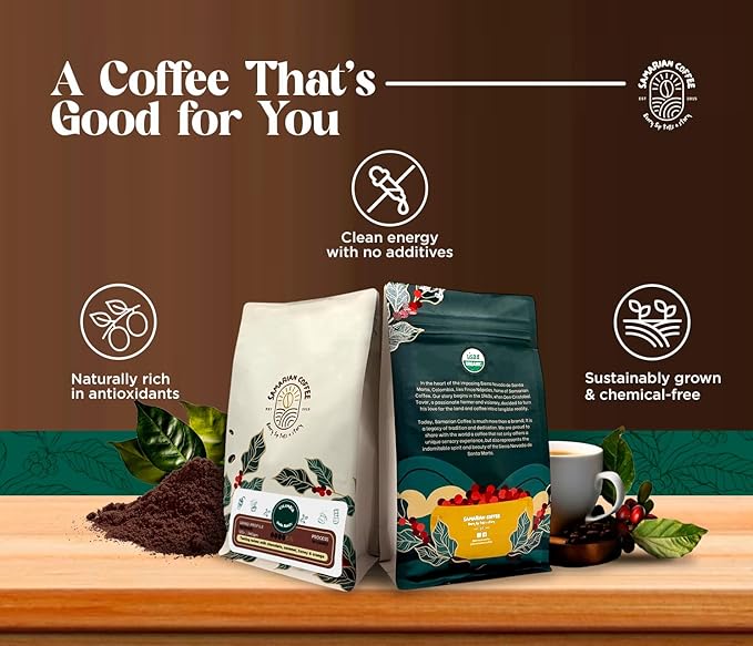Samarian Coffee Medium Roast – Colombian Single-Origin Arabica – Specialty Ground Coffee with Citrus &amp Floral Notes – Smooth &amp Aromatic – For Pour Over French Press Chemex V60 – 12oz Bag