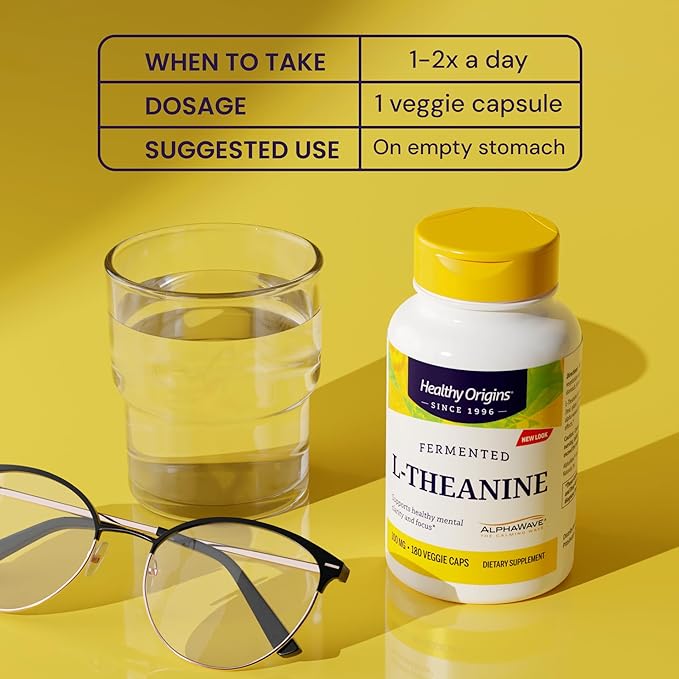 Healthy Origins L-Theanine 200 mg (AlphaWave Supports Relaxation Without Drowsiness Brain Support Non-GMO Gluten Free) 180 Veggie Caps