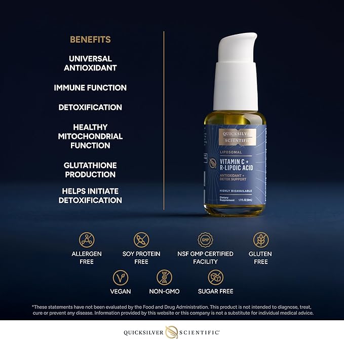 Quicksilver Scientific Vitamin C + R Lipoic Acid - Liposomal Vitamin C with RLA - Antioxidant Detox &amp Immune Support Supplement - with Superior Absorption (50 ml)