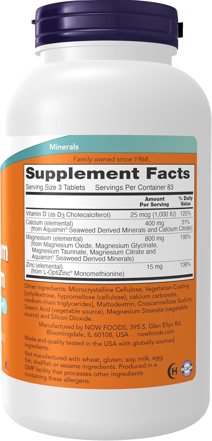 NOW Foods Supplements Magnesium &amp Calcium With Zinc and Vitamin D-3 Nerve and Bone Support* 250 Tablets