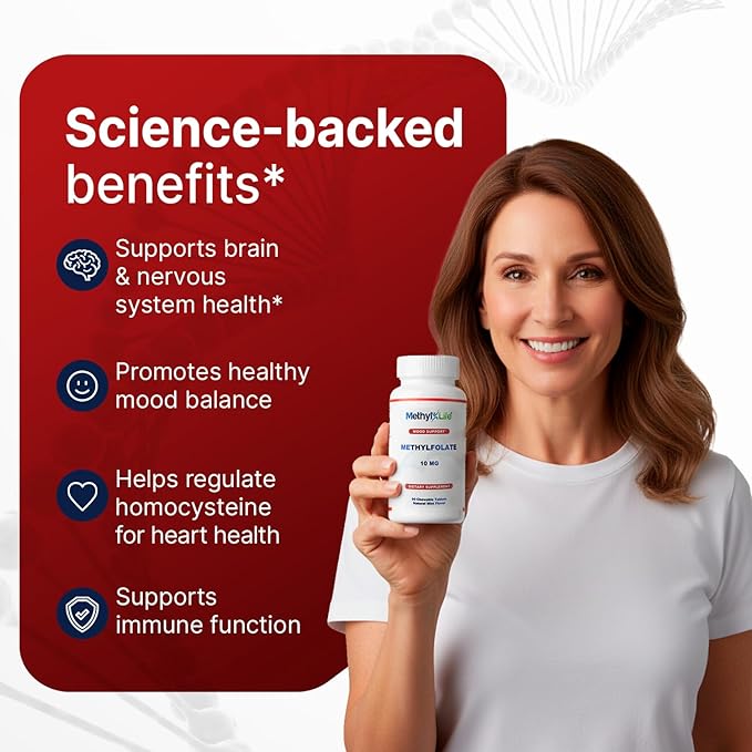 Methyl-Life® L-Methylfolate 10 mg - Chewable Active Folate Tablets with ultrapure Form of Cerebrofolate® (L-5-MTHF Calcium) | Vegan Non-GMO Gluten-Free | 90 Chewable Tablet