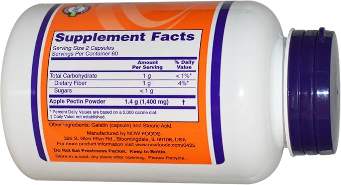 Now Foods Apple Pectin 700 mg - 120 Caps 3 Pack