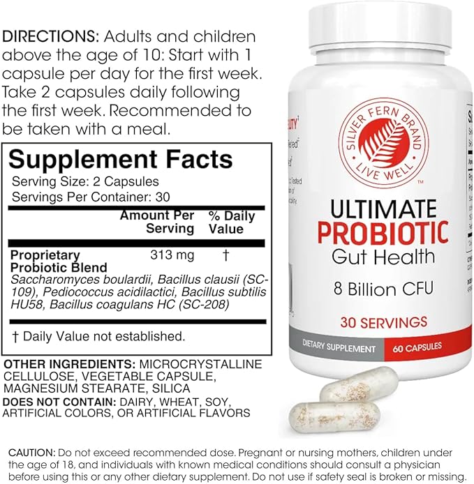 Silver Fern Brand Ultimate Probiotic 4-Pack – Probiotics for Women &amp Men – 8 Billion CFU Spore-Forming Gut Health Supplement – DNA Verified Probiotic Shelf-Stable High Survivability – 240 Capsu