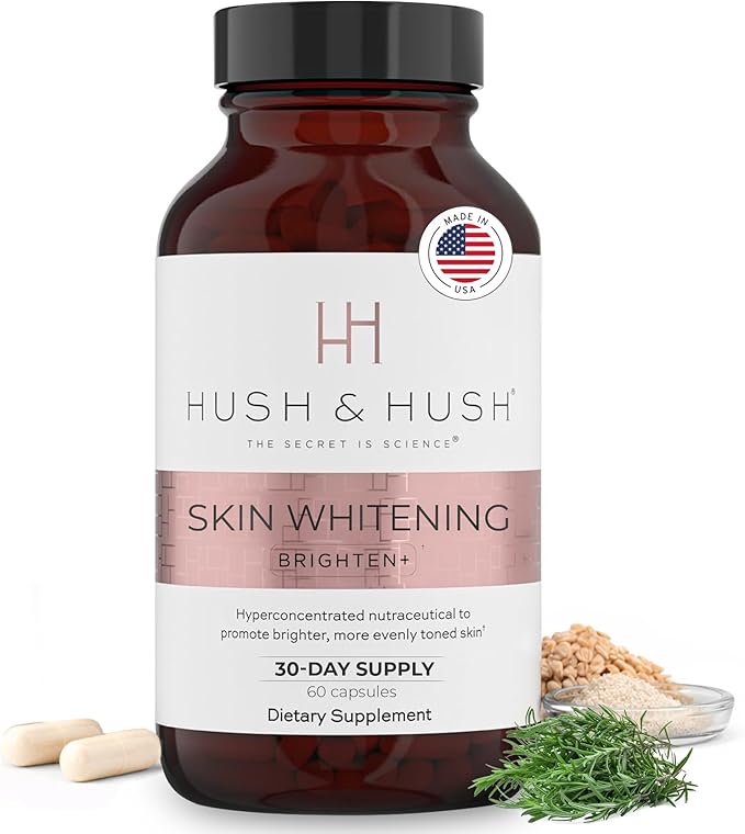 Hush &amp Hush Vitamin C Supplement for Skin Brightening – Clinically Proven Antioxidant-Rich Formula to Reduce Dark Spots Discoloration &amp Blue Light Damage – Vegan Non-GMO Gluten-Free – 60 C