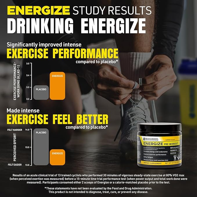BODi Energize Pre Workout Powder - Beta-Alanine Quercetin &amp Low-Dose Caffeine Formula for Enhanced Energy &amp Focus Increase Energy &amp Endurance Supplement Lemon Flavored 40 Servings (Pac