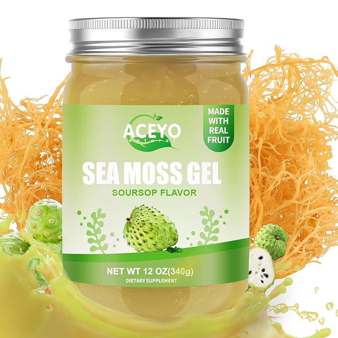 (12 OZ) Irish Sea Moss Gel Organic Raw Vegan Soursop Flavor 102 Vitamins and Minerals Wild Harvested Non-GMO Immune &amp Digestion Support