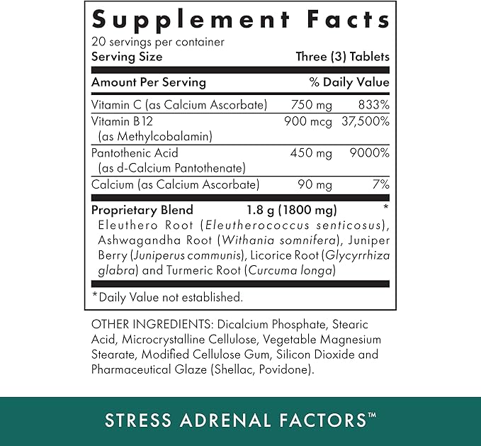 Michael's Health Naturopathic Programs Stress Adrenal Factors - 60 Vegetarian Tablets - Nutrients to Nourish the Adrenal Glands - With Turmeric &amp Ashwagandha - Stimulant Free - 20 Servings