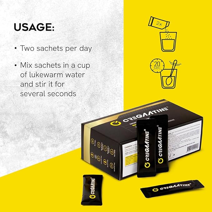 Micronized Creatine Monohydrate + GAA | Increase Strength No Water Retention | Boosts Memory &amp Focus | Single-Serve Packets | 60 Sachets 30 Servings | (Sachets Unflavored)