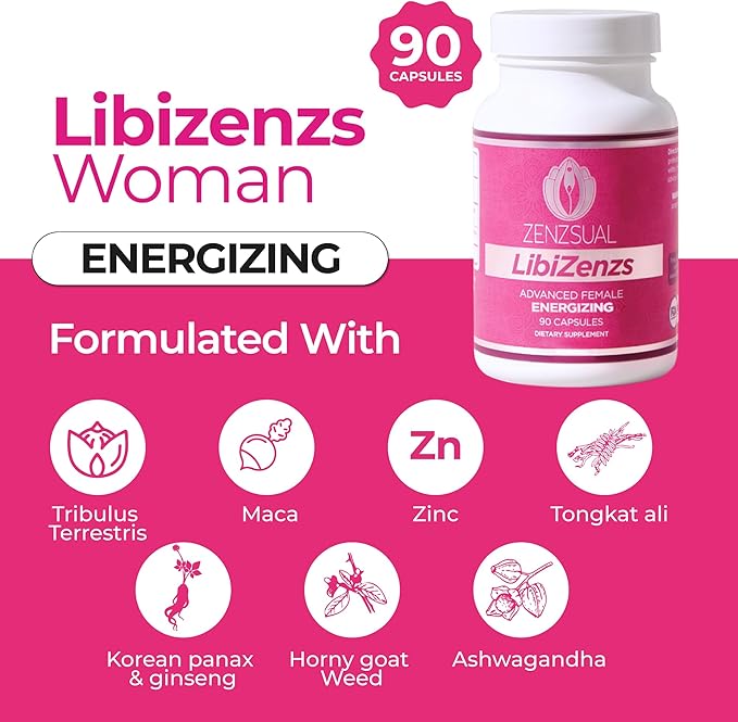 ZENZSUAL Libizenzs – Plant-Based Energy Support Supplement for Women – Caffeine-Free with Maca Root Ashwagandha &amp Ginseng – Supports Daily Stamina Focus &amp Well-Being – 90 Vegan Capsules