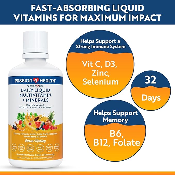 Daily Liquid Multivitamin + Minerals - Over 100 Premium Ingredients for the Whole Family - Trace Minerals and Amino Acids for All Ages