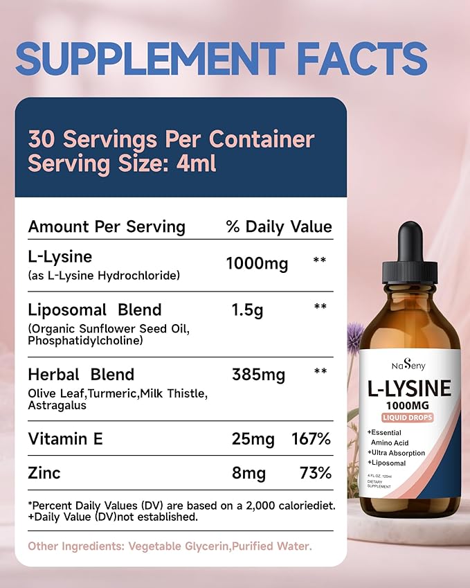 L-Lysine 1000mg Liquid Drops L-Lysine Supplement for Essential Amino Acid Supplement for Lips &amp Oral Health &amp Collagen Formation Support Natural Grape Seed Extract Drops-300 mg Grape Seed Ex