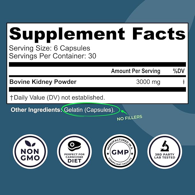 Left Coast Performance Grass Fed Beef Kidney Supplement –100% Grass Fed Freeze Dried Non-GMO New Zealand Pasture Raised Beef Organ Supplement - DAO Enzyme and Histamine Support– 180 Capsules