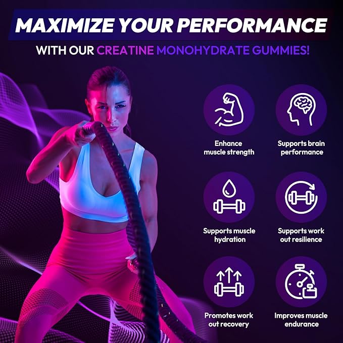 Creatine Gummies Monohydrate Complex for Men &amp Women 9000MG Creatine Pre-Workout Supplement Enhance Muscle Strength Recovery Cognitive Health &amp Memory 120 Gummies Sugar Free Vegan Non-GMO